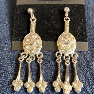 Kirks Folly silver tone chandelier rhinestone earrings